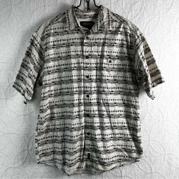 Vintage Woolrich Mens L Rod and Bouy Camp Shirt Fishing All Over Print John Rich - Picture 16 of 16